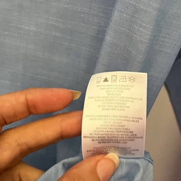 Roots73 Clearwater Button Up Women Shirt Size Large Blue M Patch #97100 Rolltab - Picture 11 of 12